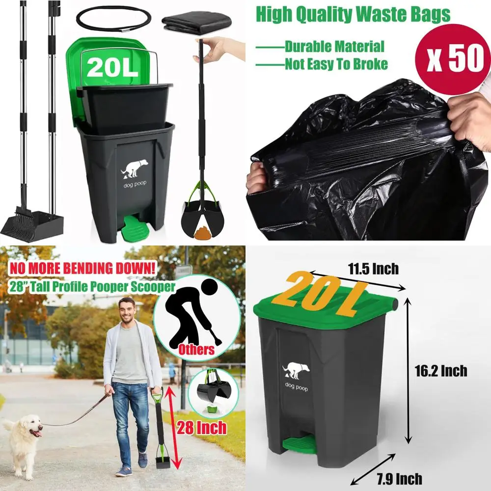 

Large Dog Waste Pooper Scooper - 20L Outdoor Yard Poop Trash Can with Removable Inner Bin for Pet Waste Management