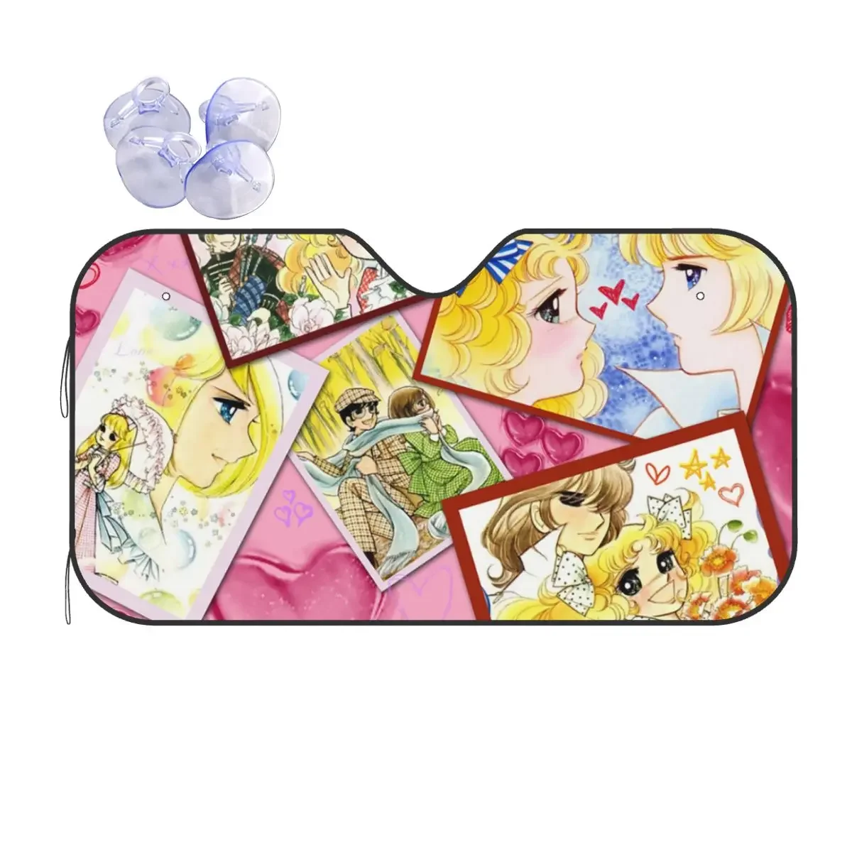 Candy Candy Cartoon Plaid Sunshade Windscreen Japanse Anime Collage Funny Car Front Windshield 76x140cm Sun Visor UV Protector