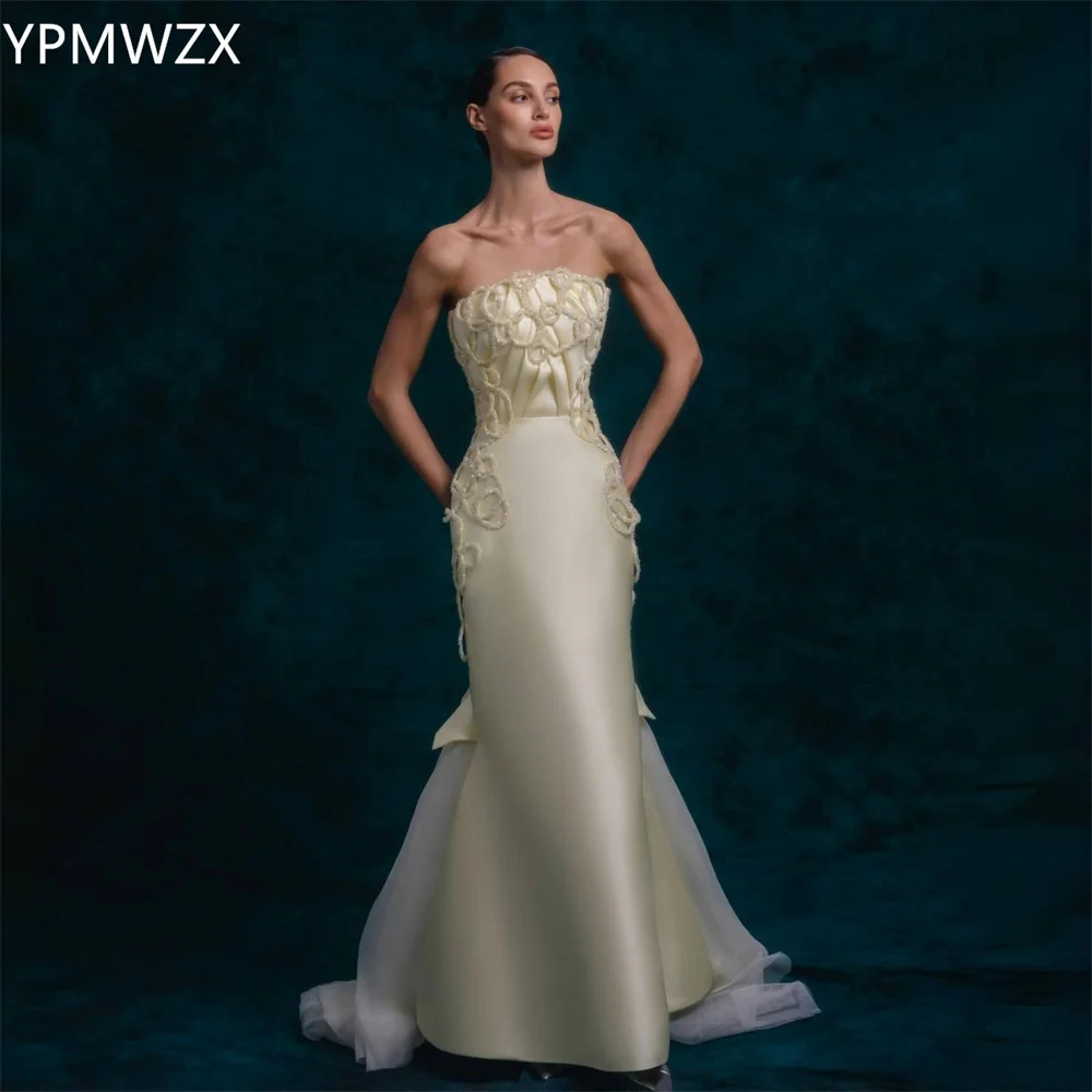 

Customized Evening Dress Formal Party Occasion YPMWZX Strapless Mermaid Floor Length Skirts Sleeveless Applique Bespoke Occasion