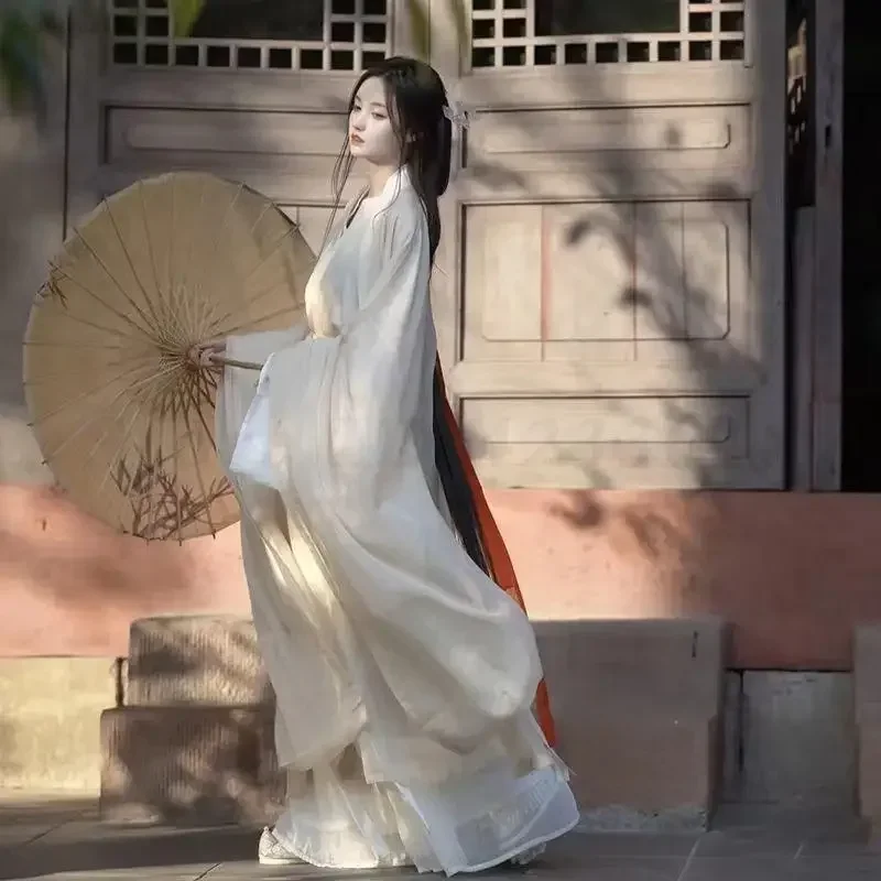 الجنية الصينية Hanfu المرأة رشيقة خمر الملابس تأثيري حلي الأميرة الزي البدلة Weijin فستان شرقي تقليدي أبيض #3