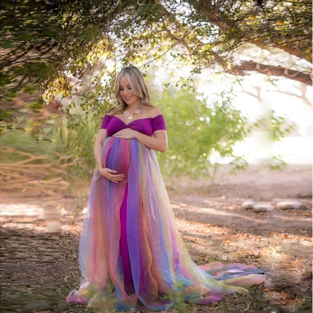 Vestido largo de maternidad con hombros descubiertos para Sesión de fotos, maxivestido de maternidad para mujer embarazada, accesorios de fotografía