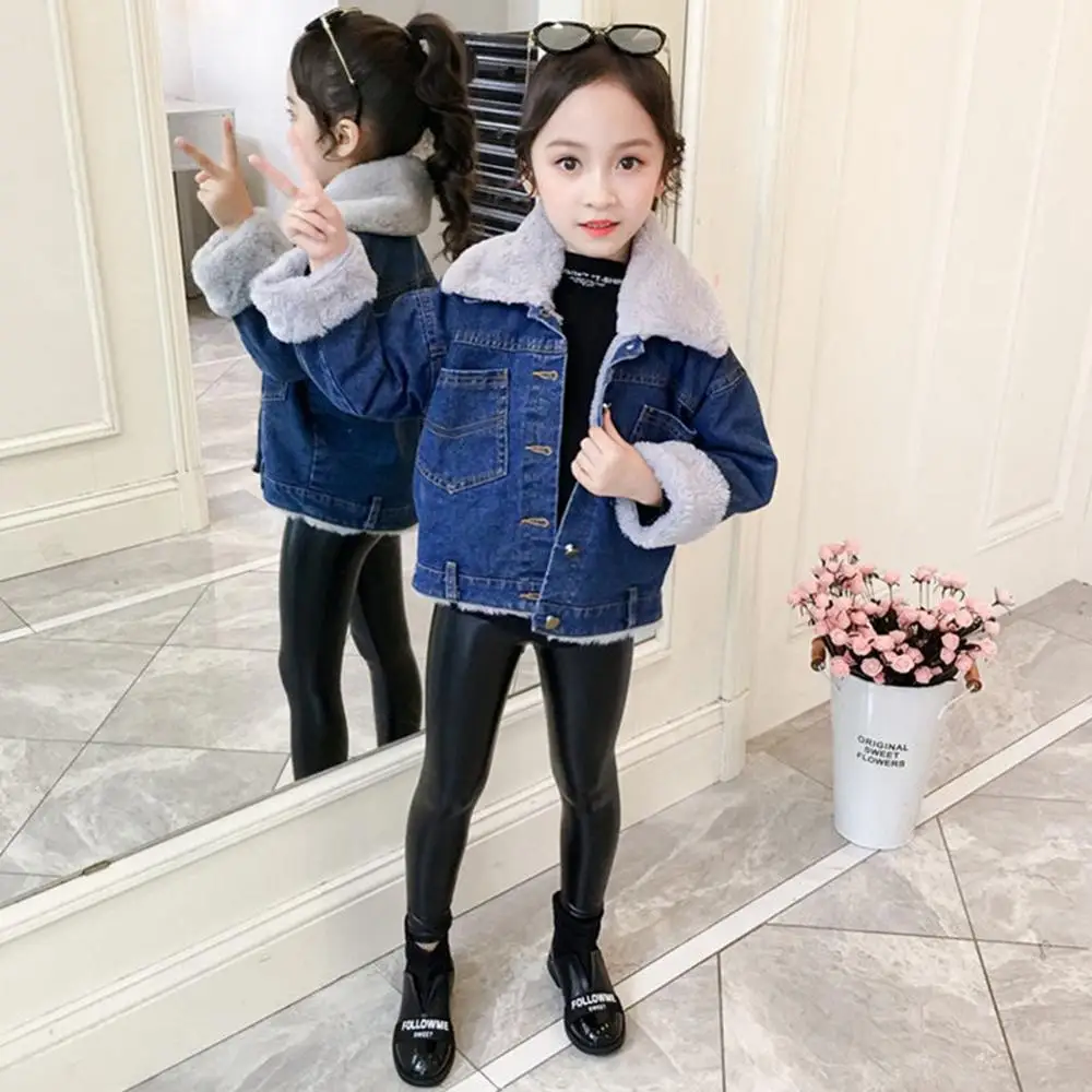 Winter jackets girls coats baby toddler girl thicken jackets kids denim warm collar coat fashion children\'s clothing outerwear