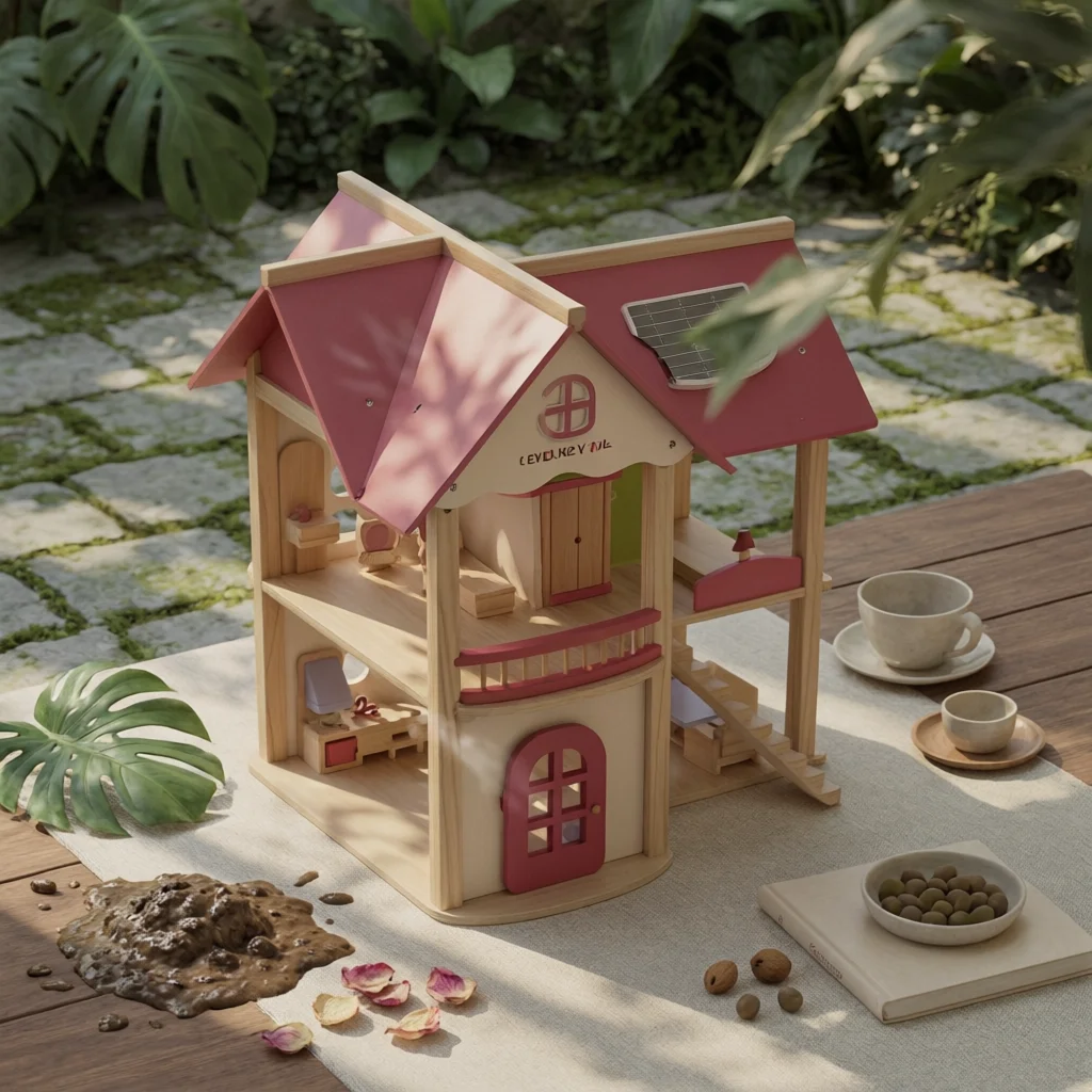 Wooden Dollhouse Staircase Open-Frame Dollhouse Kids Toy Balcony for Children