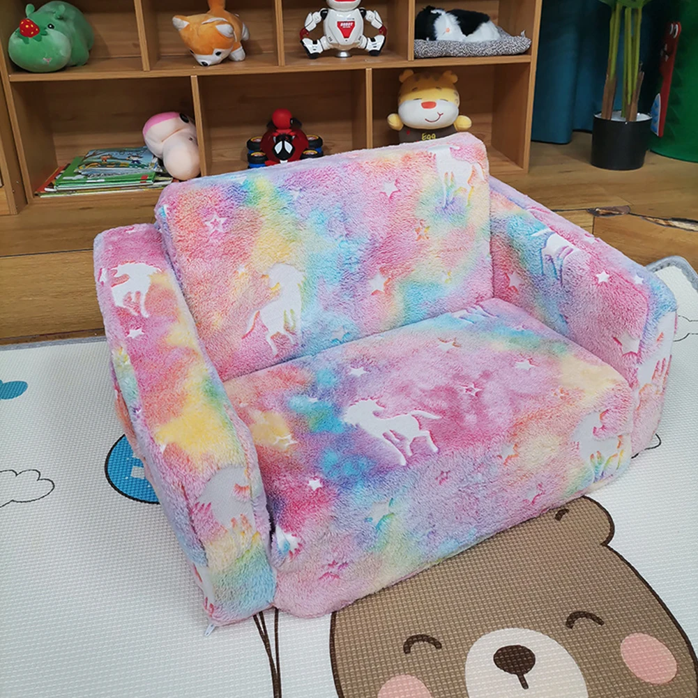 Toddler Chair 2 in 1 Kids Sofa Glow in The Dark Extra Soft Open Couch for Girls and Boys Kids Couch Fold Out Comfy Toddler Chair