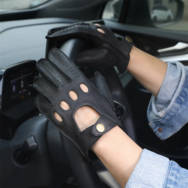 Gants en peau de daim pour hommes, gants en cuir pour conducteurs de moto, gants en cuir pour écran tactile