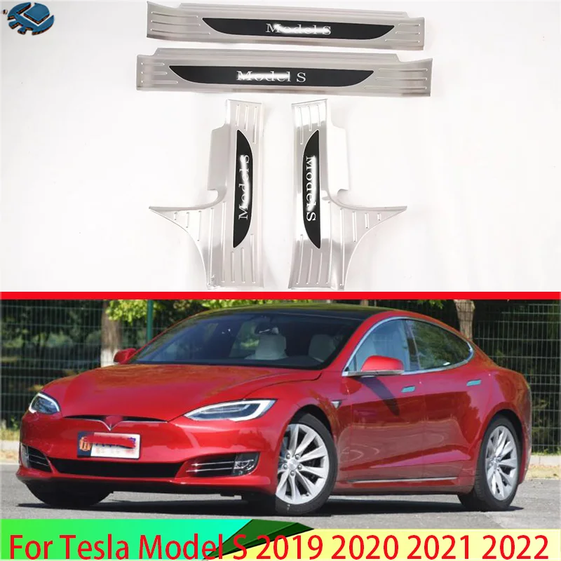 

Для Tesla Model S 2019 2020 2021 2022, внутренняя внутренняя накладка на порог из нержавеющей стали, защитная накладка на порог