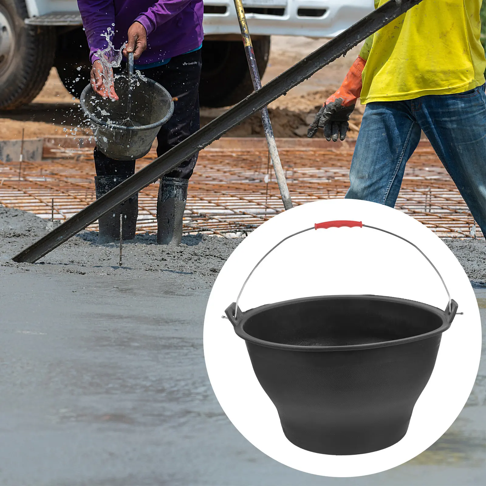 Premium Cement Bucket for Construction Site Mixing Storage Mud Grouting Portable Heavy Duty Round Bucket Gardening Home