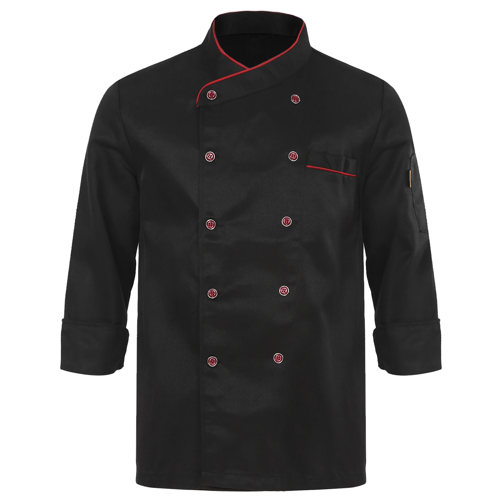 Male Men's Chef Shirt Work Uniform Cooking Jacket Restaurant Kitchen Work Shirt with Hat Canteen Professional Canteen Coat Tops