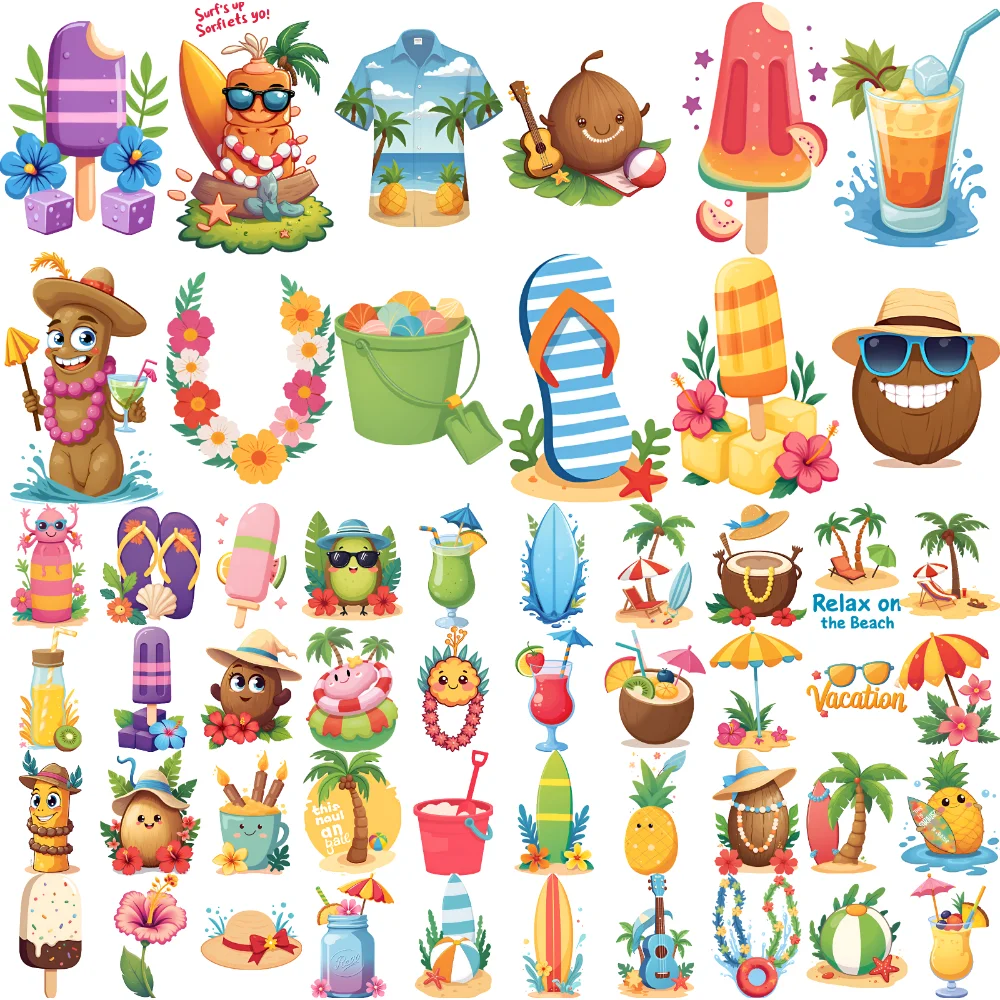 

63pcs Temporary Tattoo Tropical Stickers Waterproof Long-lasting Body Stickers Summer Stickers Cartoon For Cheeks Arms Girls