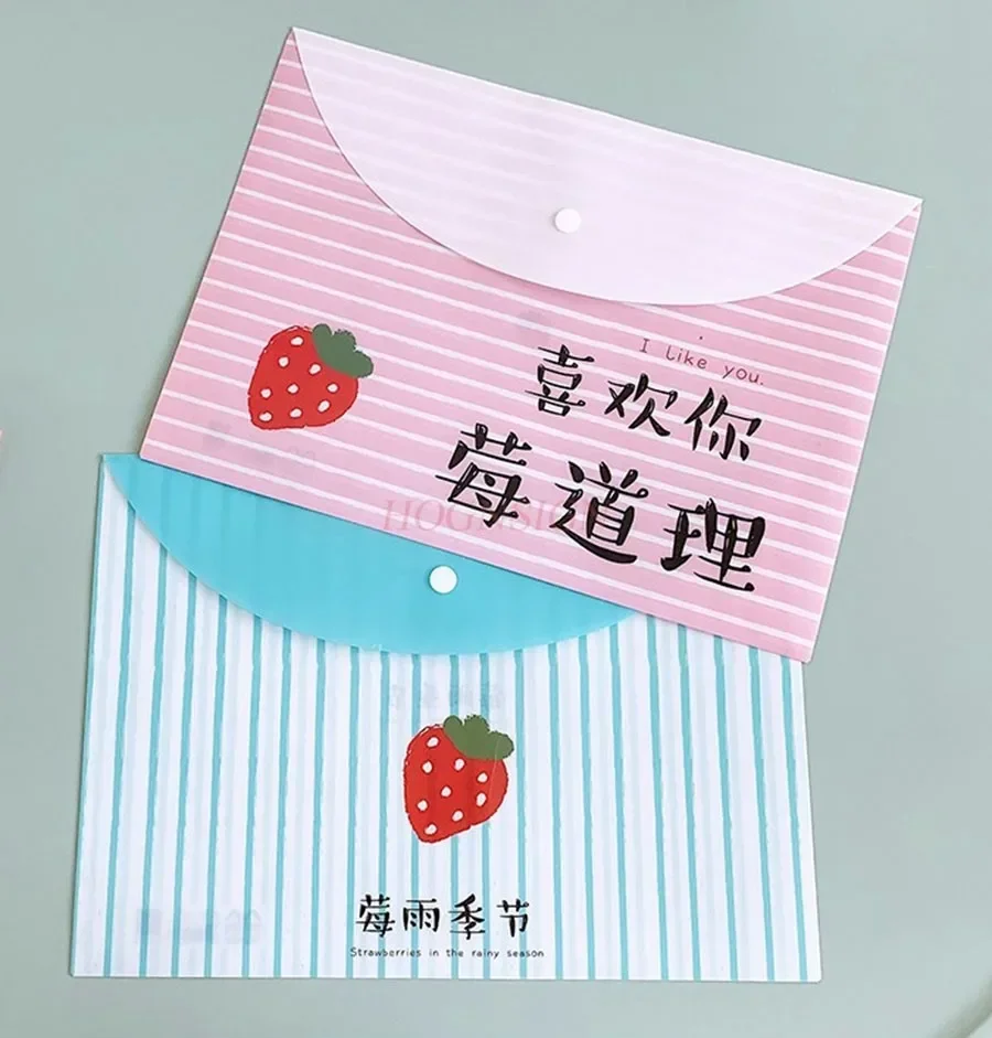 4pcs magazine, pen,  transparent，A4 snap file bag, information bag,stationery storage bag, office folder, girl's heart,