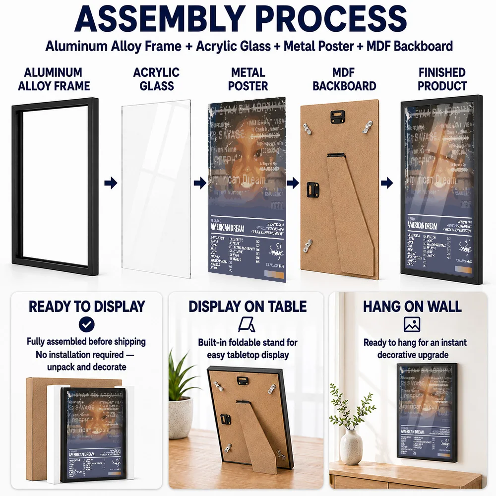 21 Savage American Dream Album Metal Poster With Aluminum Alloy Frame Customized Graphic Design Wall Art For Listening Lounge