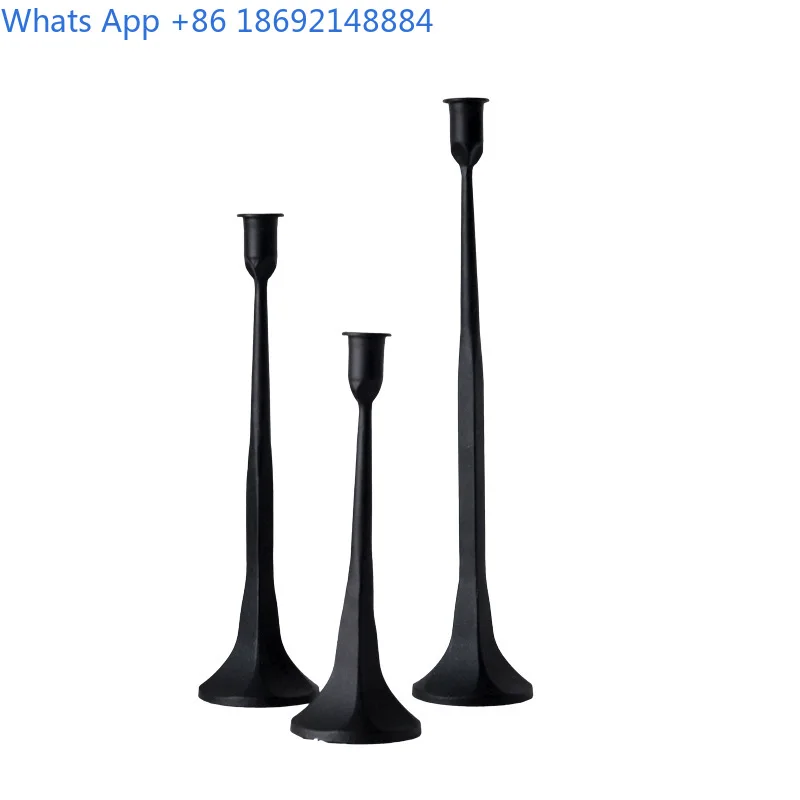Black Cast Iron Candle Holder for Living Room Decorative Tall Candlestick for Home and Guesthouse Decoration