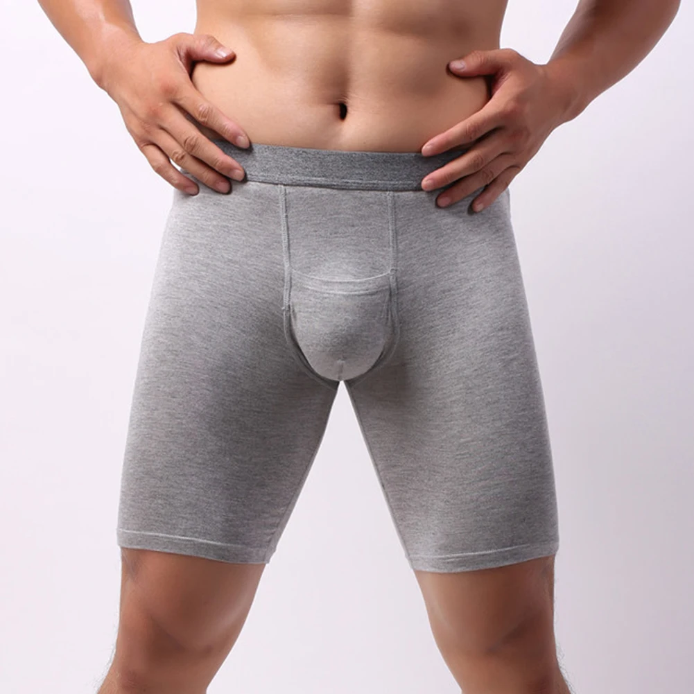 Mens Underwear Middle Waist Long Briefs Sport Sleepwear Bottoms Convex Separation Panties Scrotum Bulge Underpants