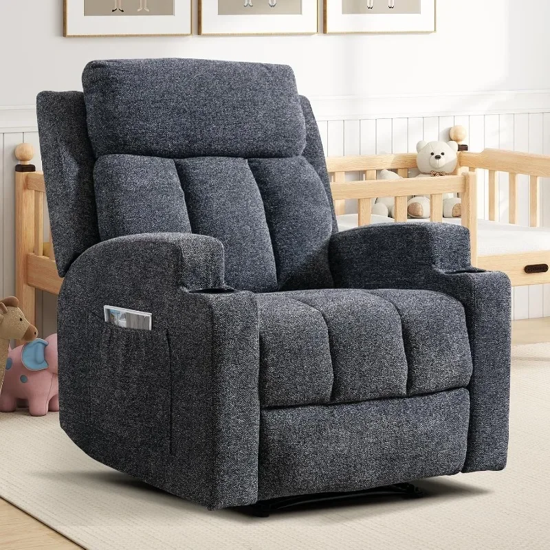 CANMOV Manual Recliner Chair with Massage and Heat, Soft Fabric Recliner Chair with Overstuffed Arm and Back
