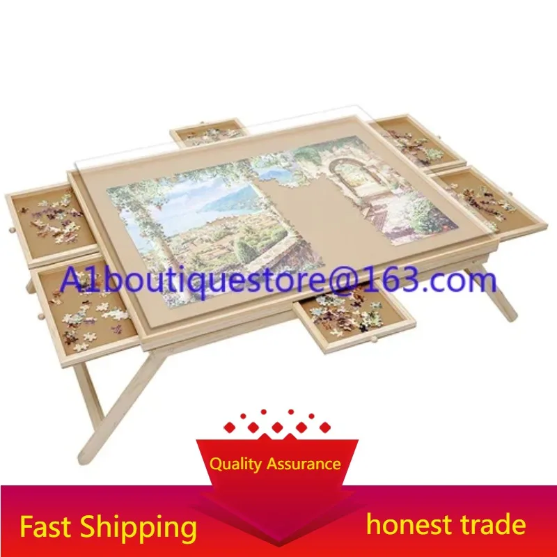 Wooden Puzzle Table 4-Drawer Classification Storage Folding Storage Table Suitable for 1500 Pieces