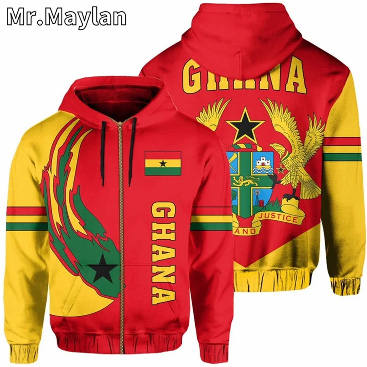 Afrikanische Hoodie Land Ghana Flagge 3d gedruckt Unisex Hoodies Männer/Frauen Streetwear Reiß verschluss Pullover lässige Jacke Trainings anzüge W-0111