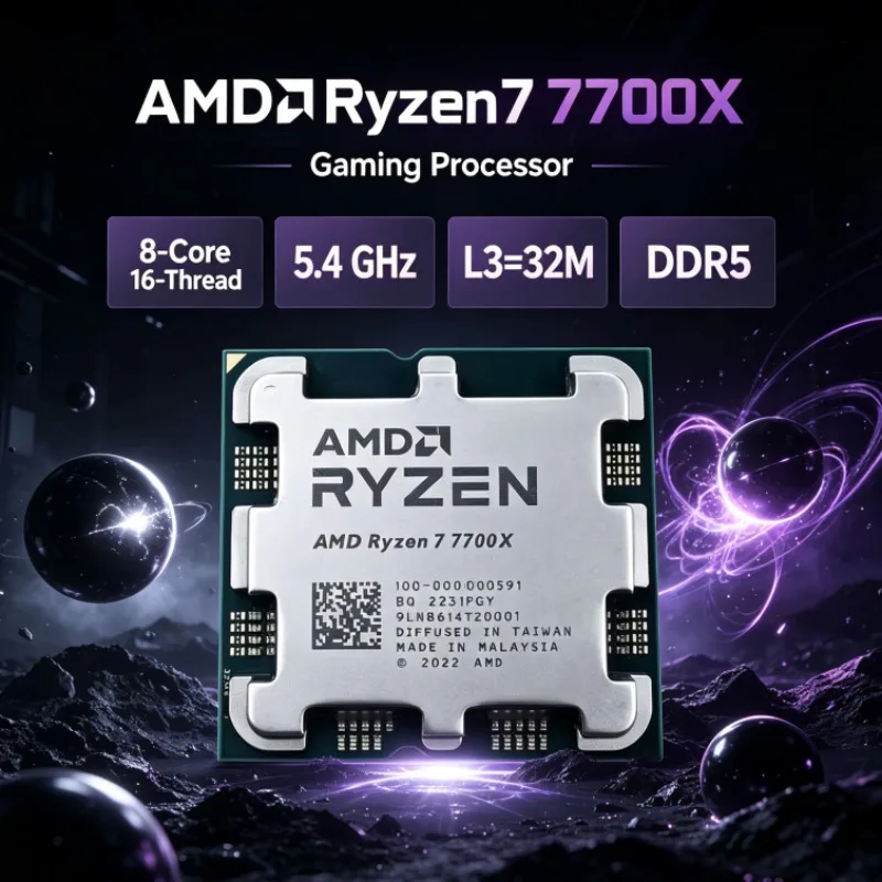 AMD Ryzen 7 7700X Desktop Processor DDR5 Socket AM5 32MB L3 Unlocked Gaming Processor UP to 5.4GHz 5nm 8-Core 16-Thread