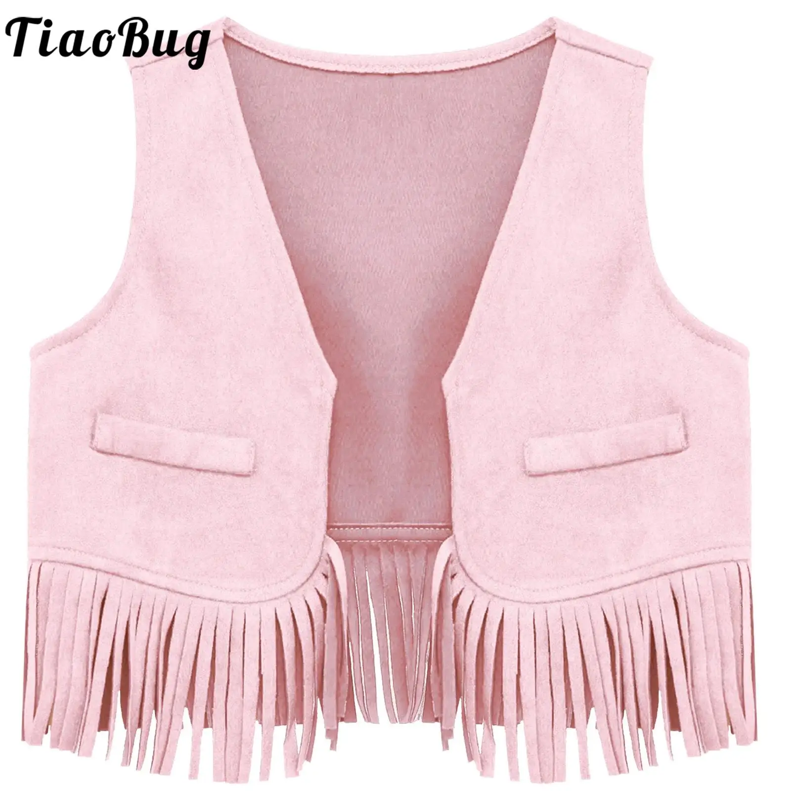 

Children Western Cowboy Costume Suede Tassel Vest Top Sleeveless Open Front Fringe Waistcoat Halloween Party Cosplay Dress Up