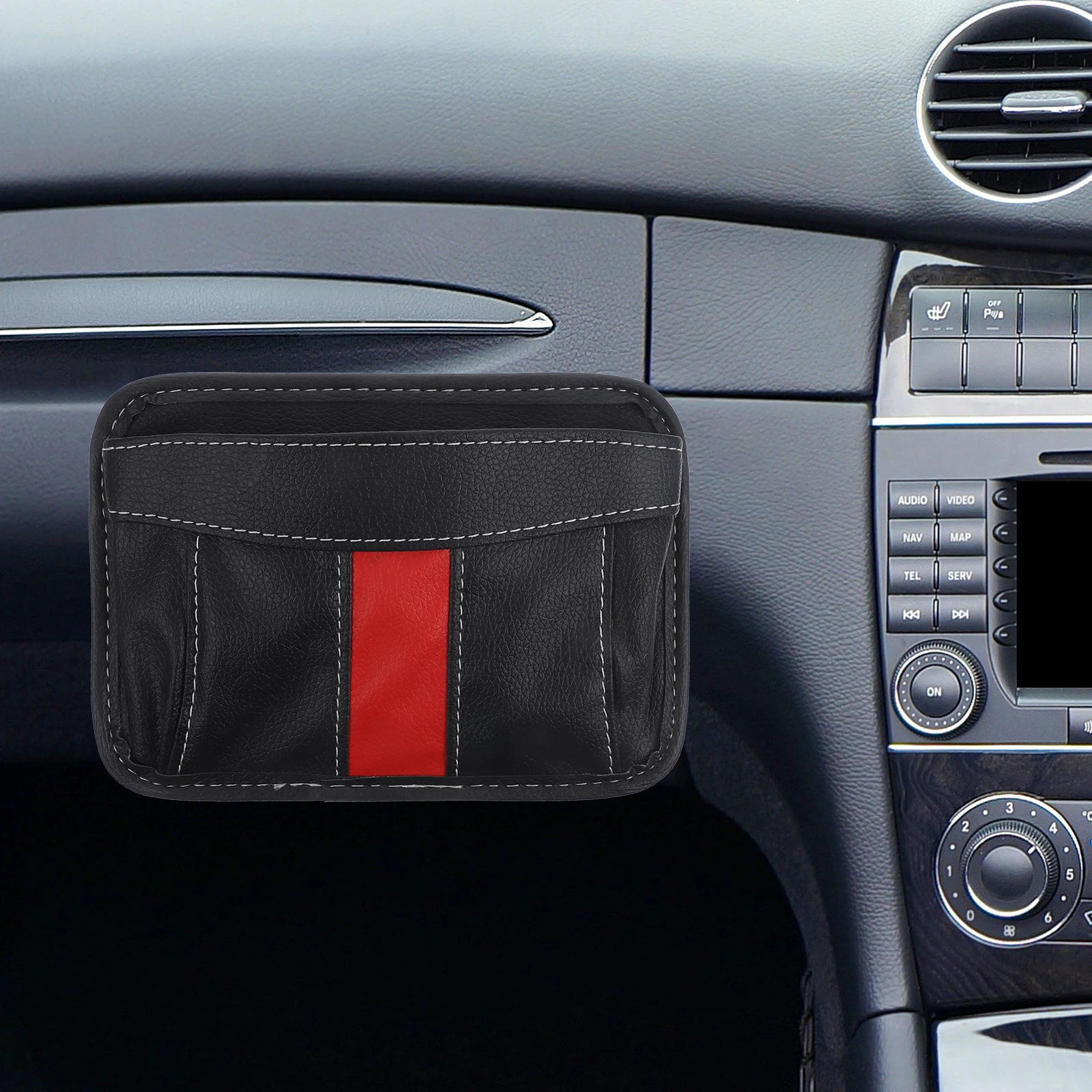 

Car Seat Storage Bag Durable PU Multifunctional Adhesive Organizer No Punching Auto Seat Gap Pouch Heavy Duty