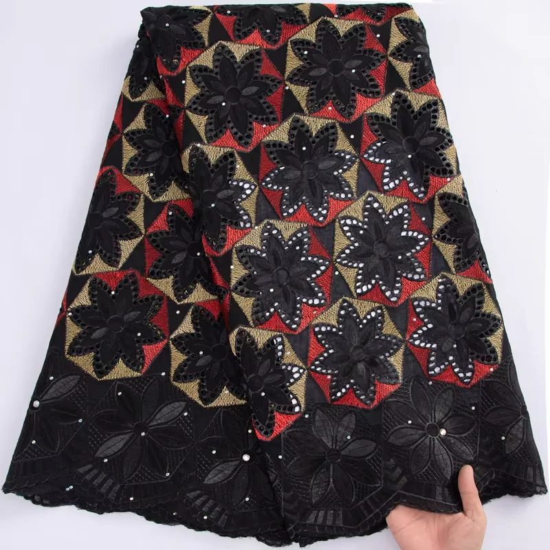 

SJD LACE 2025 High Quality African Swiss Voile Lace Fabric 3125 Nigerian Cotton Lace with Stones for DIY Elegant Party Dresses