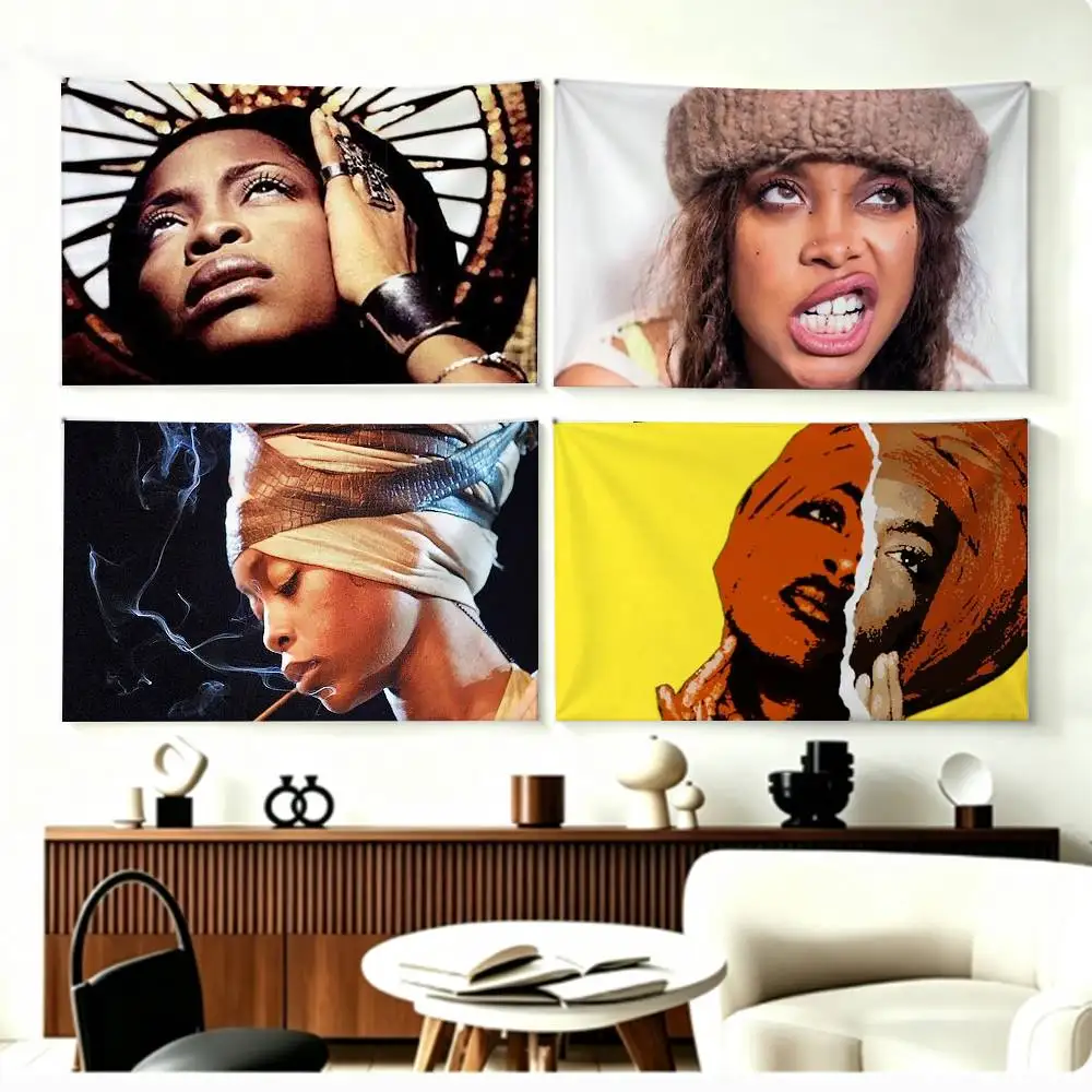 Afro Hair Portrait Erykah B-Badu   Flags Wall Hanging Background Art Banner for Bedroom Home Outdoor Decor