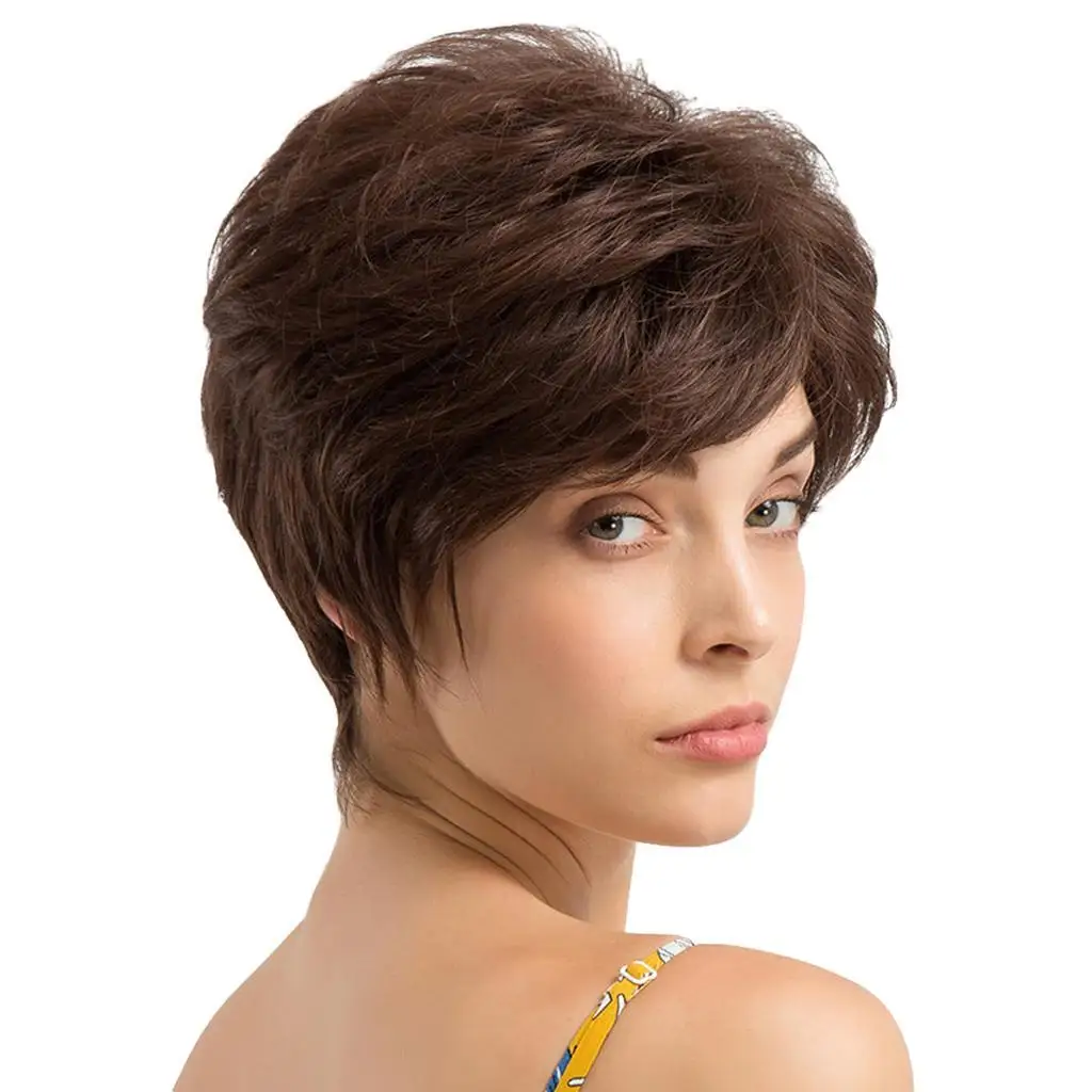 Short Brown Wigs Pixie Cut Full Hair Wig for Women W/ A Wig Cap