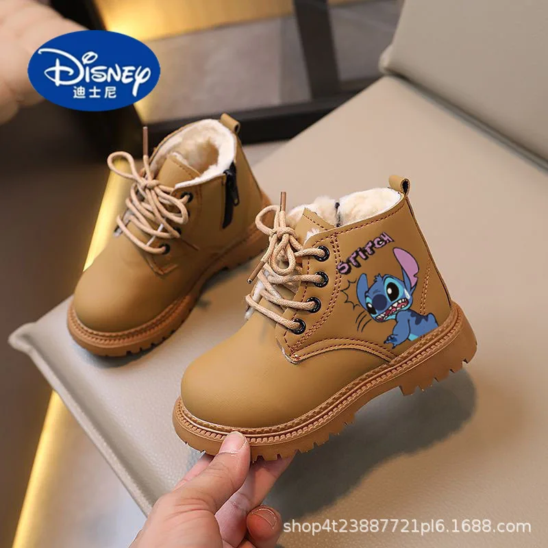 أحذية ديزني الشتوية للأطفال |   حذاء مارتن من الجلد الصناعي، حذاء كاحل مبطن دافئ للأولاد