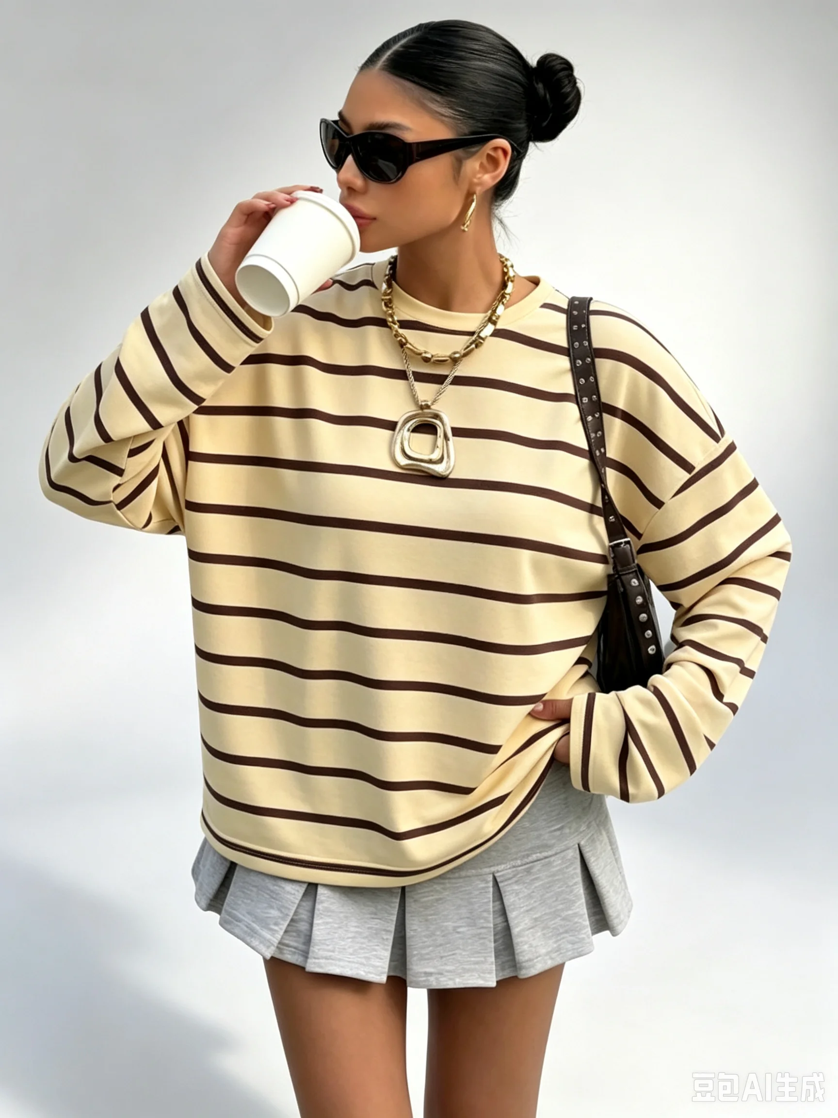 Spring And Autumn Women's Men's Casual Stripe Pattern Plus Size Retro American Style T-shirt Round Neck Long Sleeve T-Shirt