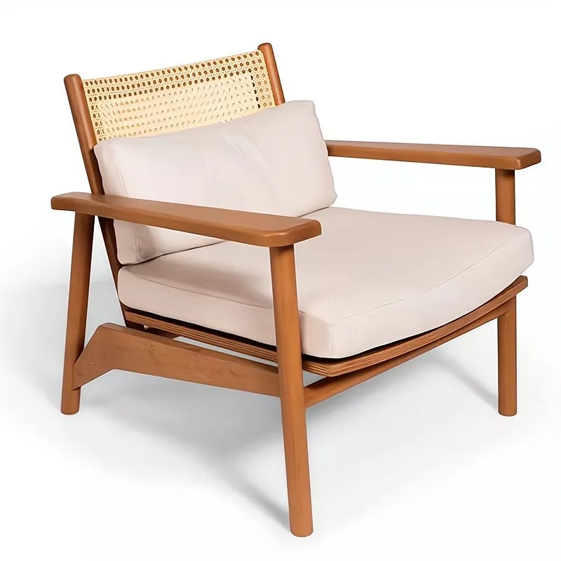 

✗x Mid-Century Retro Style Solid Wood Rattan Armchair Single Person Coffee Chair for Living Room Guesthouse or Tea House*