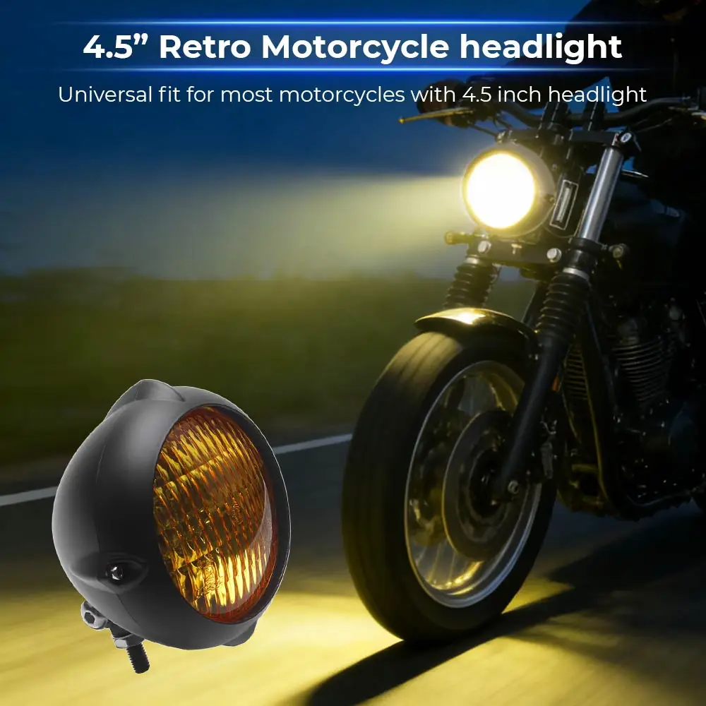 4.5" Motorcycle Accessories Retro Headlight For Harley Kawasaki Honda Yamaha Cafe Racer Bobber Cruiser Hi/Lo Beam Head Lamp 4