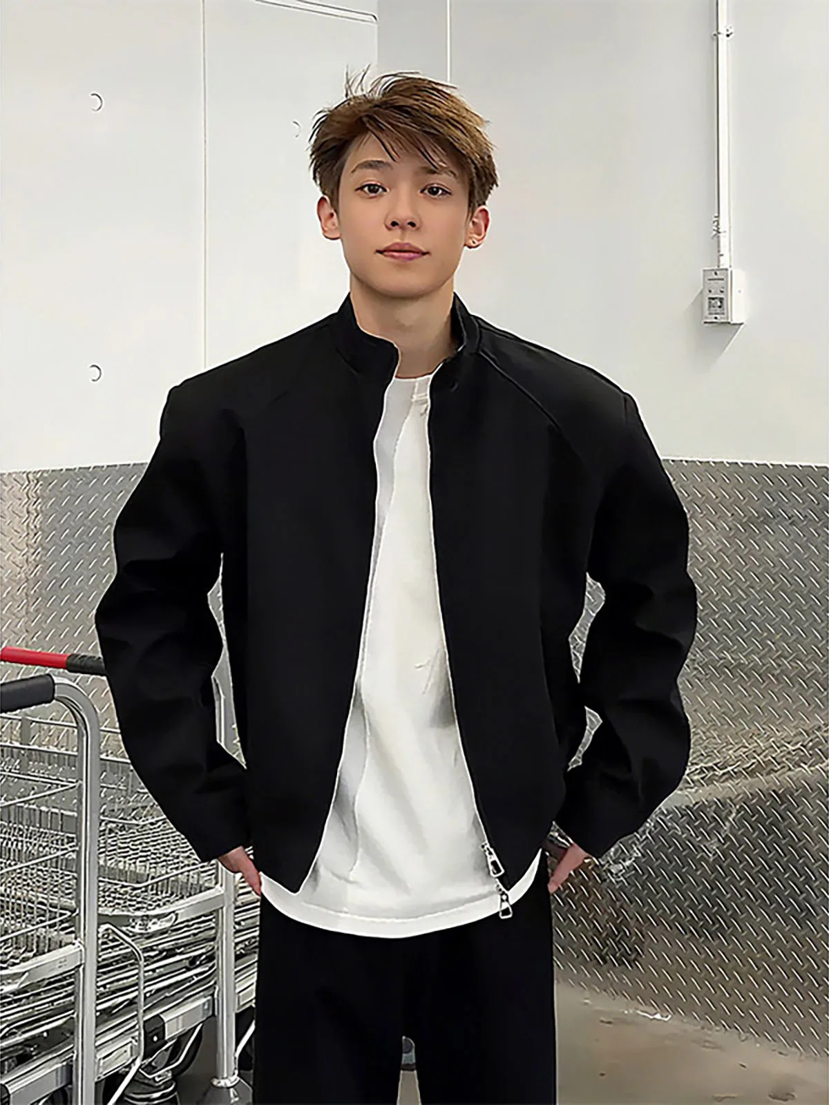 American Style Men's Cleanfit Stand Collar Workwear Jacket Short Shoulder Padded Flight Coat Baseball Uniform Casual Outerwear