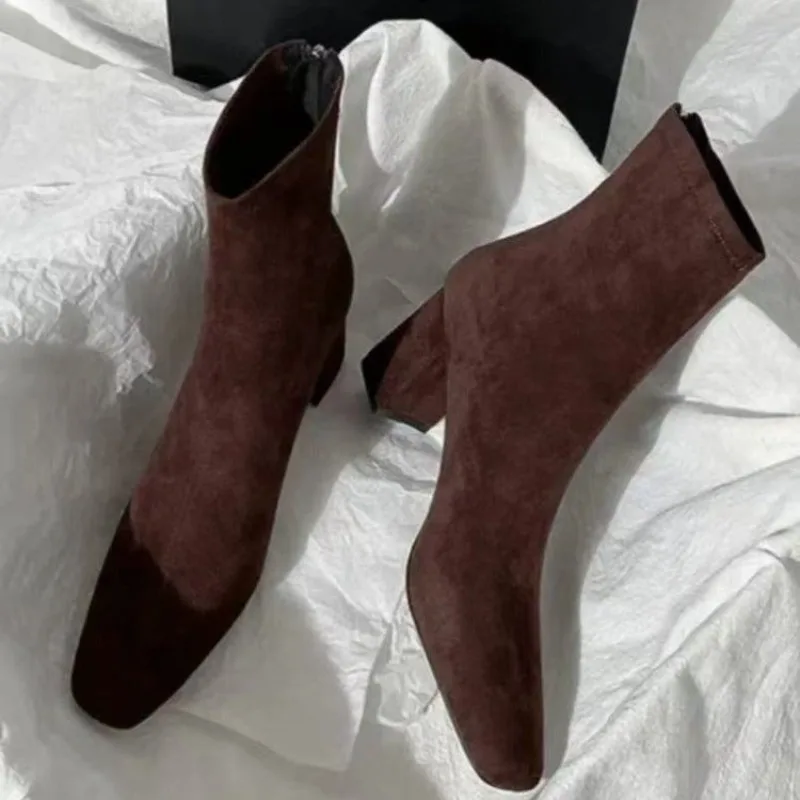 

Winter Short Plush Women Ankle Boots Fashion Square Toe Short Booties Ladies Elegant High Heels Largas Booties