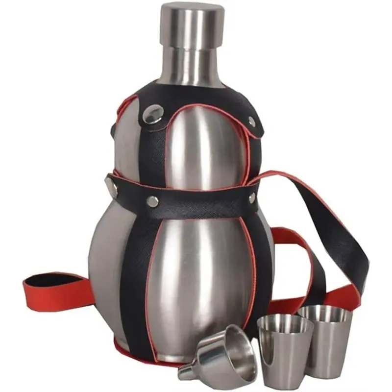 

【LAST CHANCE】Gourd Shape Stainless Steel Wine Whiskey Flask Bottle(1500ML) With Outdoor Black Strap