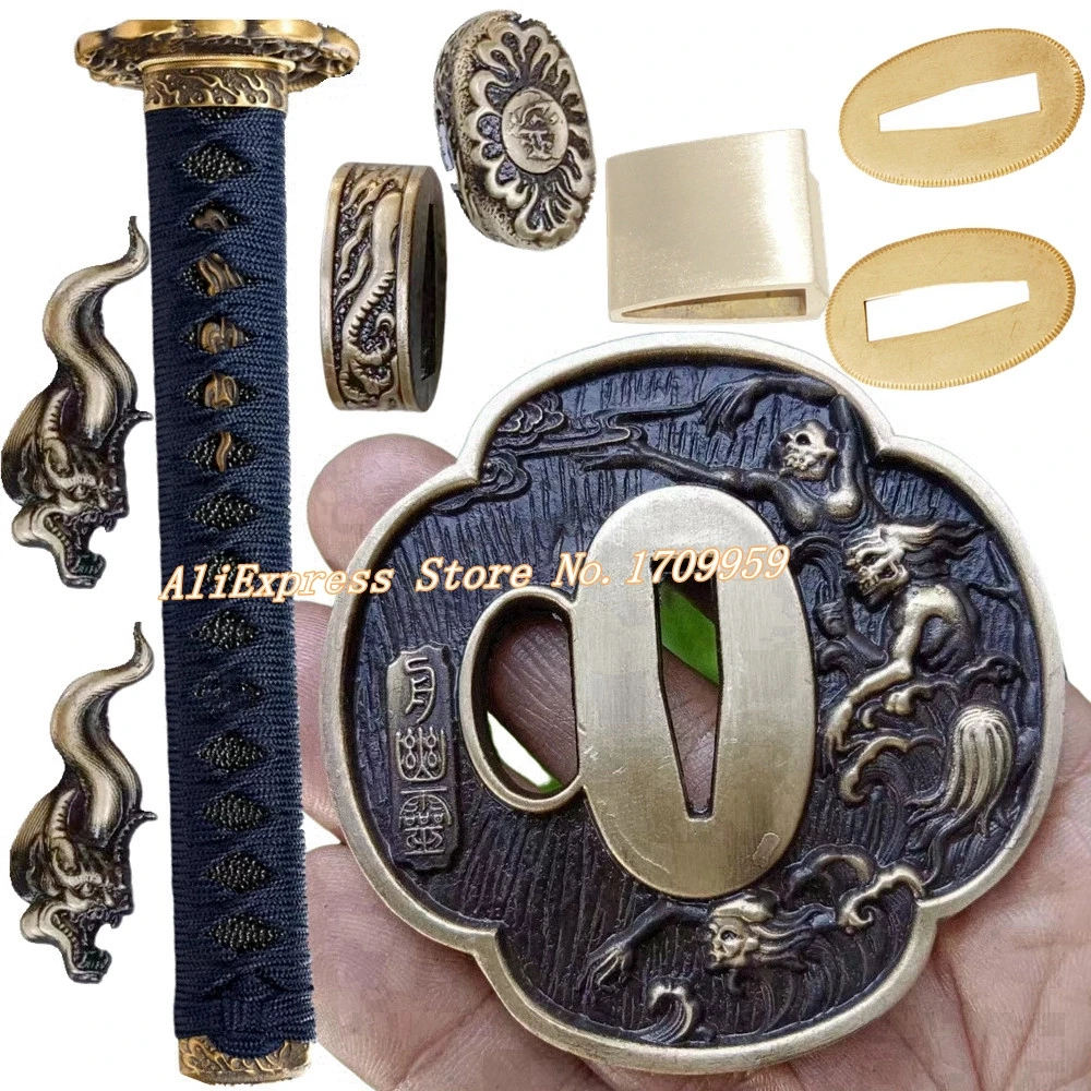 

Quality Brass Japanese Samurai Sword Katana/Wakizashi/Tanto Guard Accessory Set Tsuba Menuki Fuchi Kashira Handle Habaki Seppa