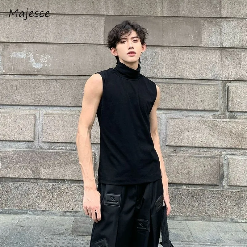 Tanks Men Summer Korean Style Breathable Simple Turtle Neck Advanced Charming Streetwear Fashion Chic Casual All-match College