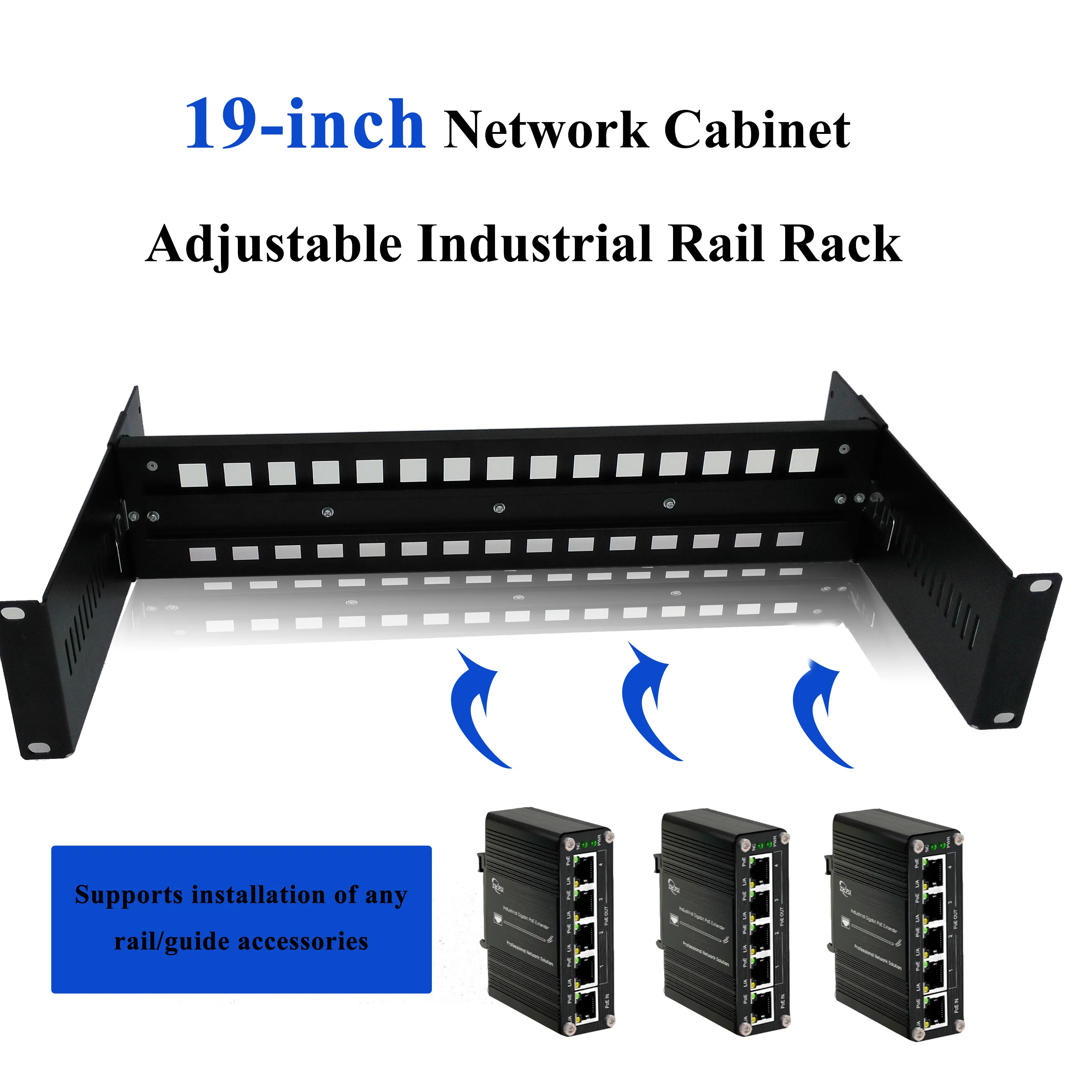 

19" Rackmount DIN Rail Kit, Adjustable Design, Durable Aluminum Alloy Construction