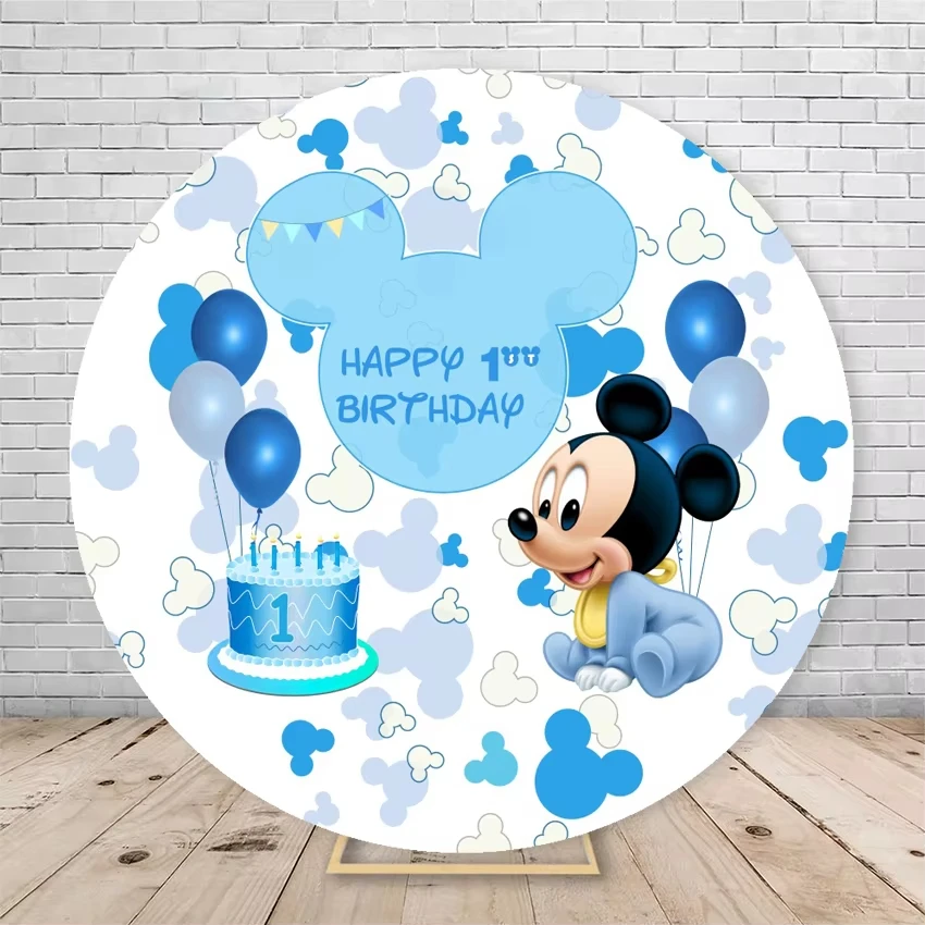 ميكي الكرتون غطاء خلفية مستديرة الأزرق نمط قوس قزح الصبي حفلة عيد ميلاد استحمام الطفل التصوير خلفية الزخرفية الدعامة #4