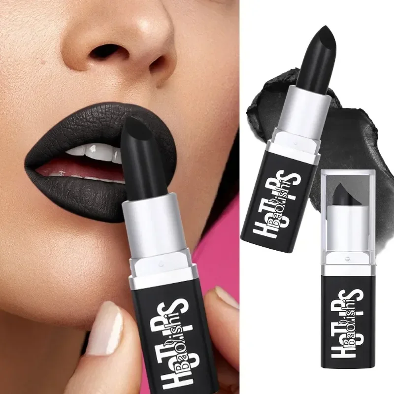 Nude Black Lipstick Makeup Solid Lipgloss Water Mirror Lipstick Lasting Non-stick Cup Moisturizing Lips for Halloween Cosplay