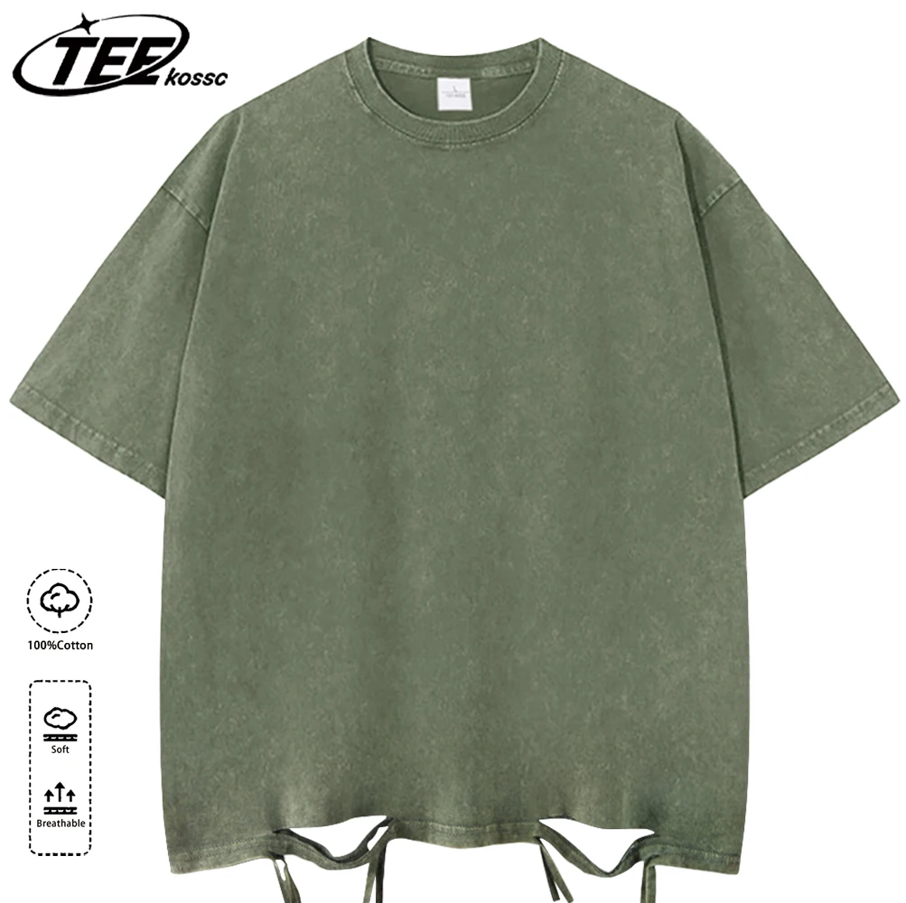 230g Baumwolle Retro Punk T-Shirt Drop Schulter Ärmel Männer Frauen Vintage Kurzarm T-Shirts einfarbige Hip Hop lose T-Shirts – Detail 19