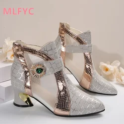 Spring and Summer New High Heel Mesh Boots Hollow Mesh Sandals Thick Heel Fashion Women's Shoes Women's Sandals