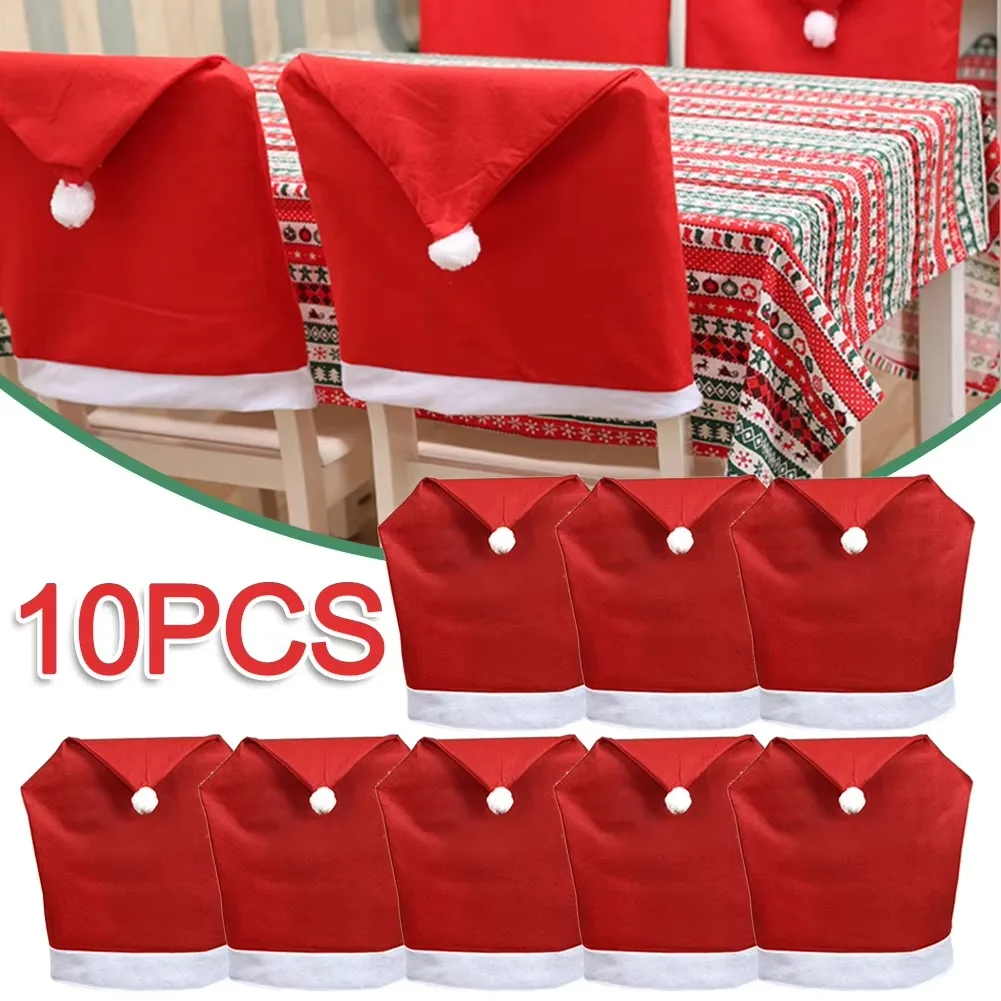 1-15pcs Christmas Dining Chair Covers Santa Claus Hat Banquet Chair Cover Christmas Chair Sleeve Back Cover Decoration