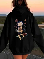 Sudadera con capucha con estampado de personajes de dibujos animados con temática Coraline para mujer, moda informal, sudadera de hip hop, Harajuku, Unisex