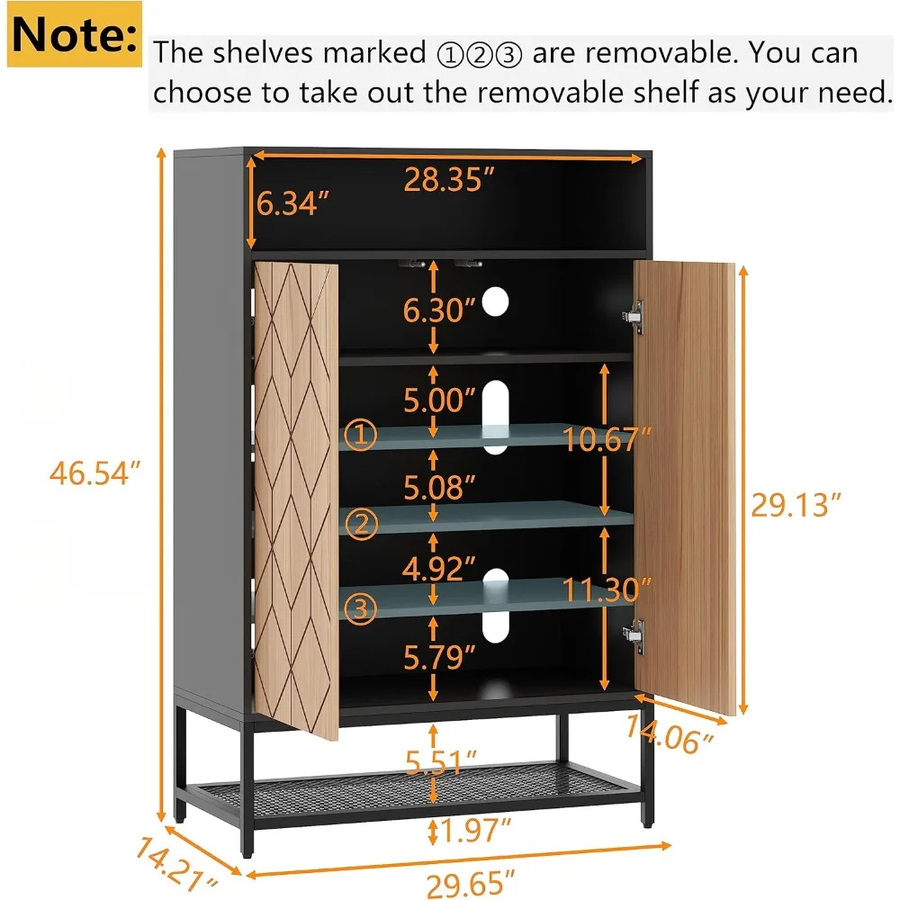 Shoe Organizer with Doors, Shoe Storage Cabinet with Adjustable Shelves for Entryway, 7-Tier Entryway Shoe Rack Storage for