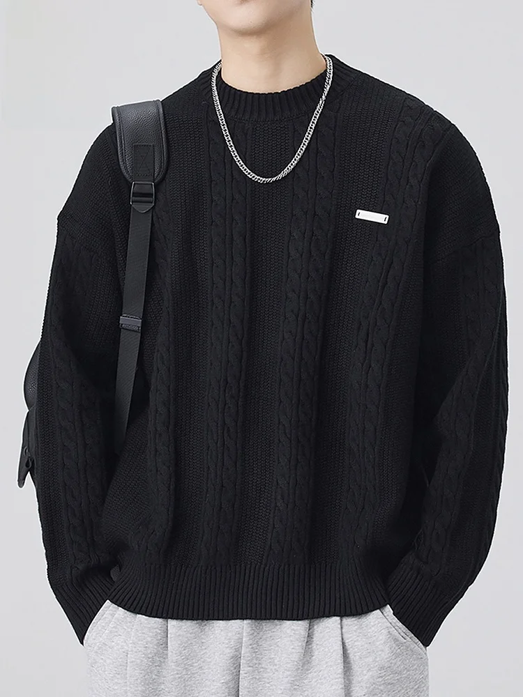 

Мужской утепленный вязаный свитер: повседневный базовый слой, зимний, модный, свободный крой, длинный рукав, круглый вырез, цветной