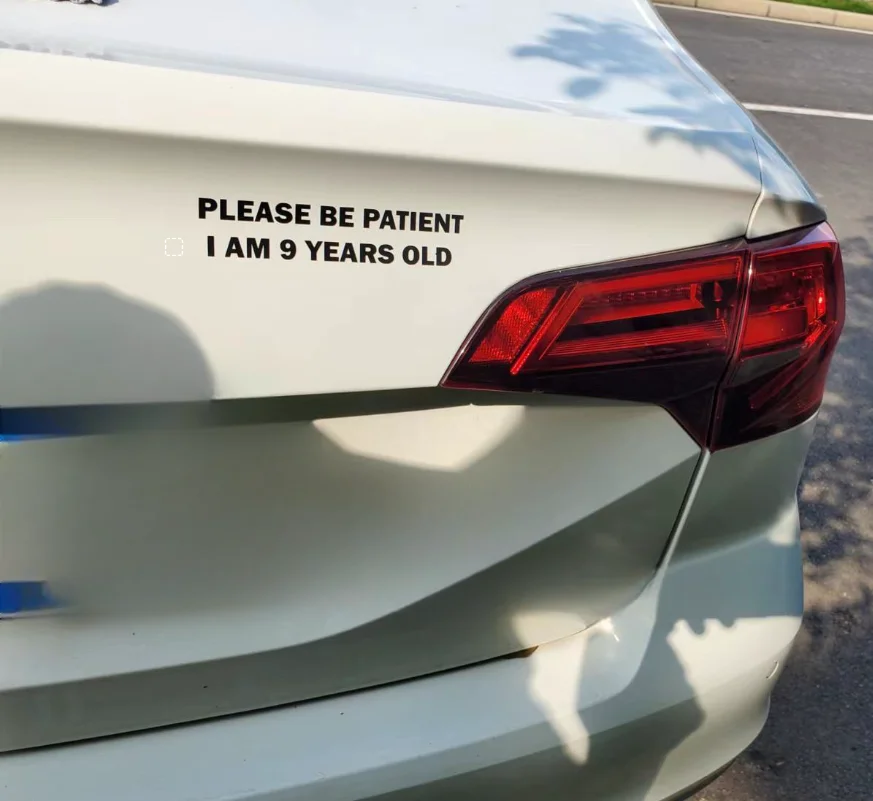 Please Be Patient, I am 9 Years Old. Funny Car Bumper Sticker, Meme sticker, car sticker, adulting, Funny Meme Bumper Sticker