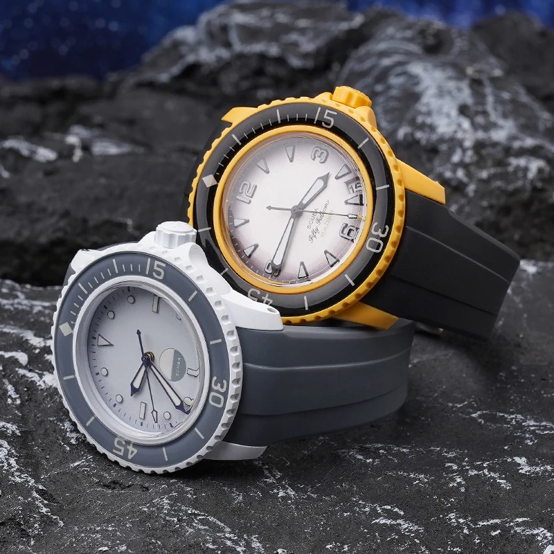 

Силиконовый ремешок с изогнутым концом 22 мм для Swatch X Blancpain Fifty Fathoms Five Ocean Series, водонепроницаемый резиновый ремешок из ТПУ, браслет