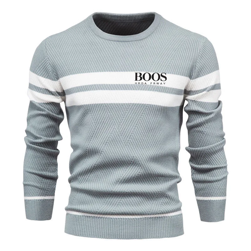 Autumn and Winter Embroidered Mens Boys Winter Stripe Sweater Thick Warm Pullovers Men\'s O-neck Basic Casual Slim Sweaters