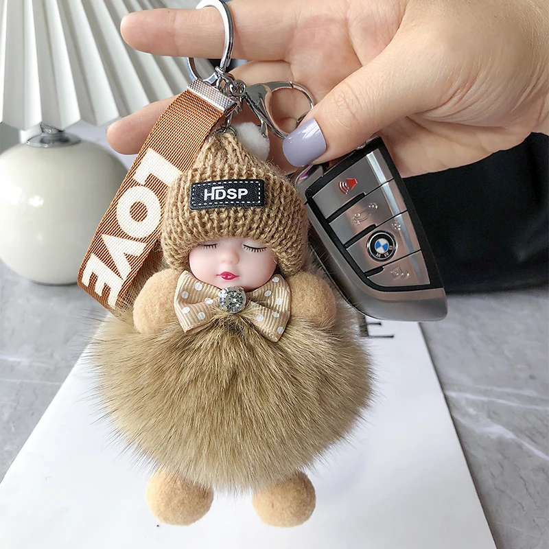 Echt fuchs Pelz Pompon Schlüssel bund Pelz Schlüssel anhänger Plüsch niedlich flauschige Accessoires Schlüssel anhänger Puppe Ring Pelz Pom Pom Schlüssel anhänger Tasche Charme