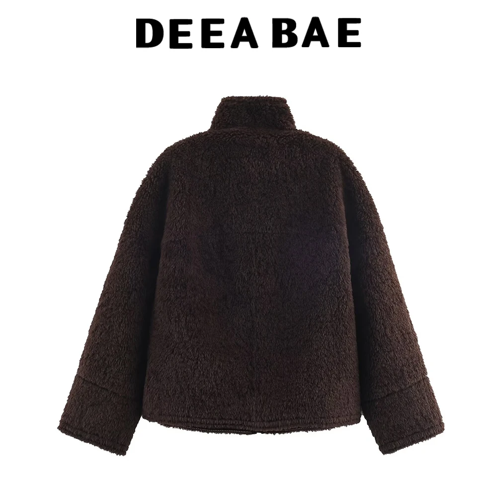 DEEABAE Brown high neck short furry lamb fur fur one-piece lamb fur cotton coat thick coat for women in winter