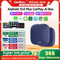 Carlinkit CarPlay Ai TV Box Plus Android13 8+128GB QCM 8-Core 665 6125 Wireless CarPlay Android Auto For Youtube Netflix  4G LTE